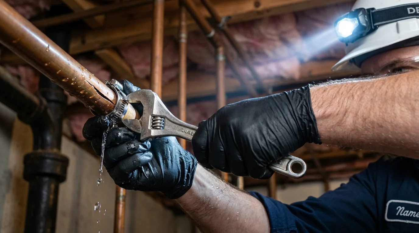 Emergency pipe clamp repair being performed by a Johns Plumbing LLC plumber in Tutwiler