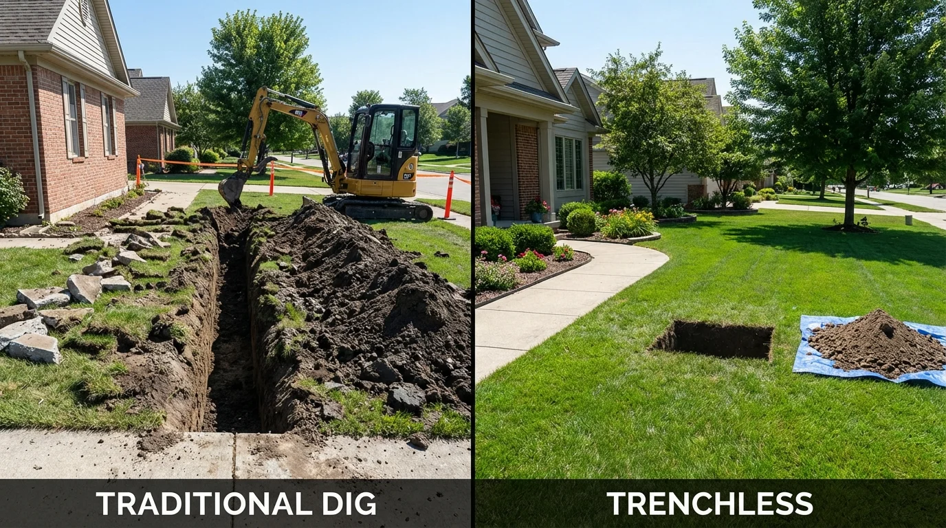 Trenchless sewer repair with minimal yard damage versus traditional excavation in Tutwiler, MS